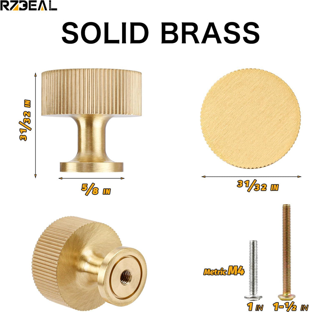 4pcs Solid Brass Cabinet Knobs Pulls Cabinet Drawer Dresser Gold Knobs Modern Handles(1"x1"/25mmx25mm),Brushed Brass