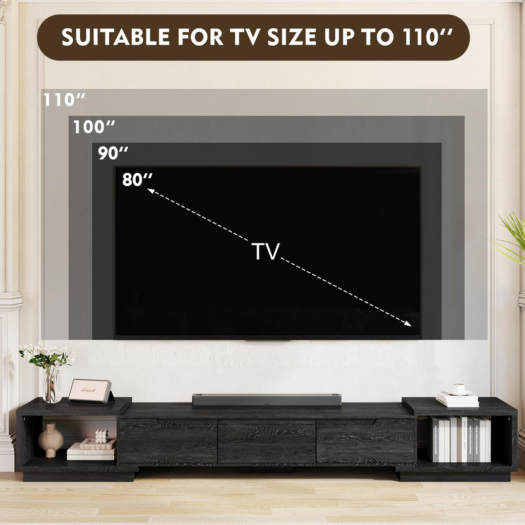 Extendable TV Stand for Up to 120 Inch TV, Modern Entertainment Center with 3 Drawers & 2 Storage Compartments