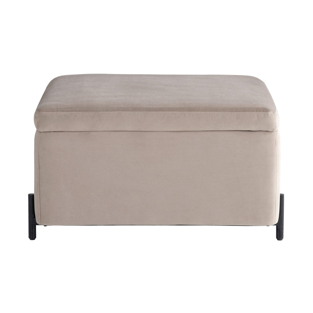 Connor 31.1" Large Storage Ottoman, Modern Boho, Matte Black Metal Legs, Velvet Fabric, Taupe