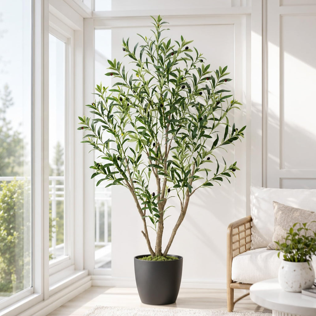 5ft Olive Trees Artificial Indoor, Tall Faux Olive Tree with Realistic Leaves and Lifelike Olives Fruits, Large Fake
