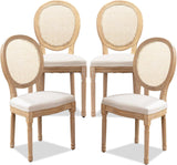 French Country Dining Chairs Set of 4, Farmhouse Rattan Dining Chairs with Round Back for Kitchen or Bedroom, Beige