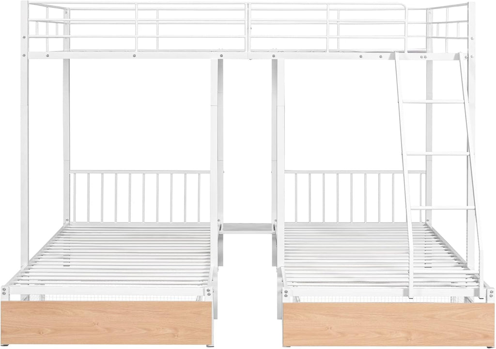 Heavy Duty Metal Triple Bunk Bed, Full Over Twin Over Twin Bunk Bed with Storage Drawers