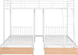 Heavy Duty Metal Triple Bunk Bed, Full Over Twin Over Twin Bunk Bed with Storage Drawers