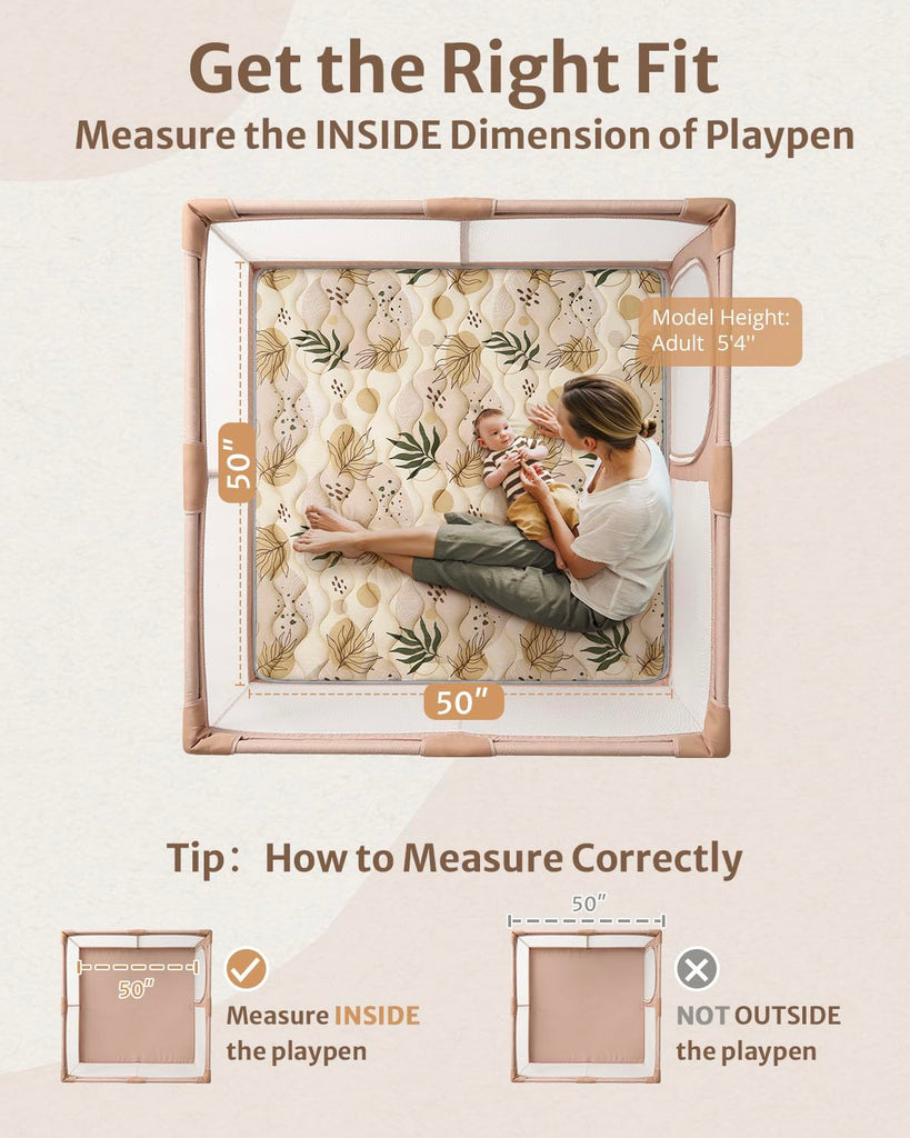 Play Mats for Floor, 50x50 Playpen Mat, Thick Cushioning Padding Foam Playmat for Baby and Toddlers Infants, Non-Slip