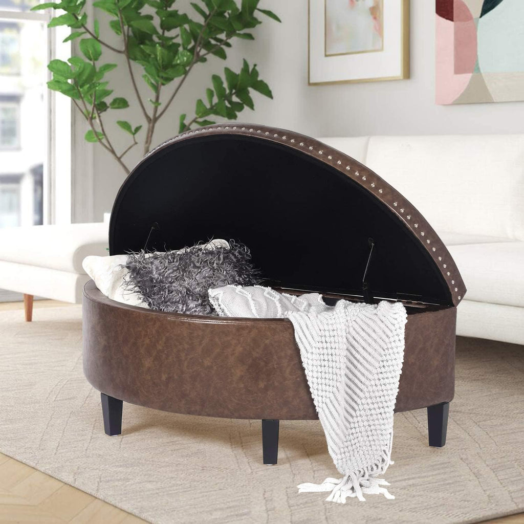 43.5" Storage Bench Half Moon Tufted Ottoman with Rivet Storage Room Organizer Bedroom Entryway- Waterproof