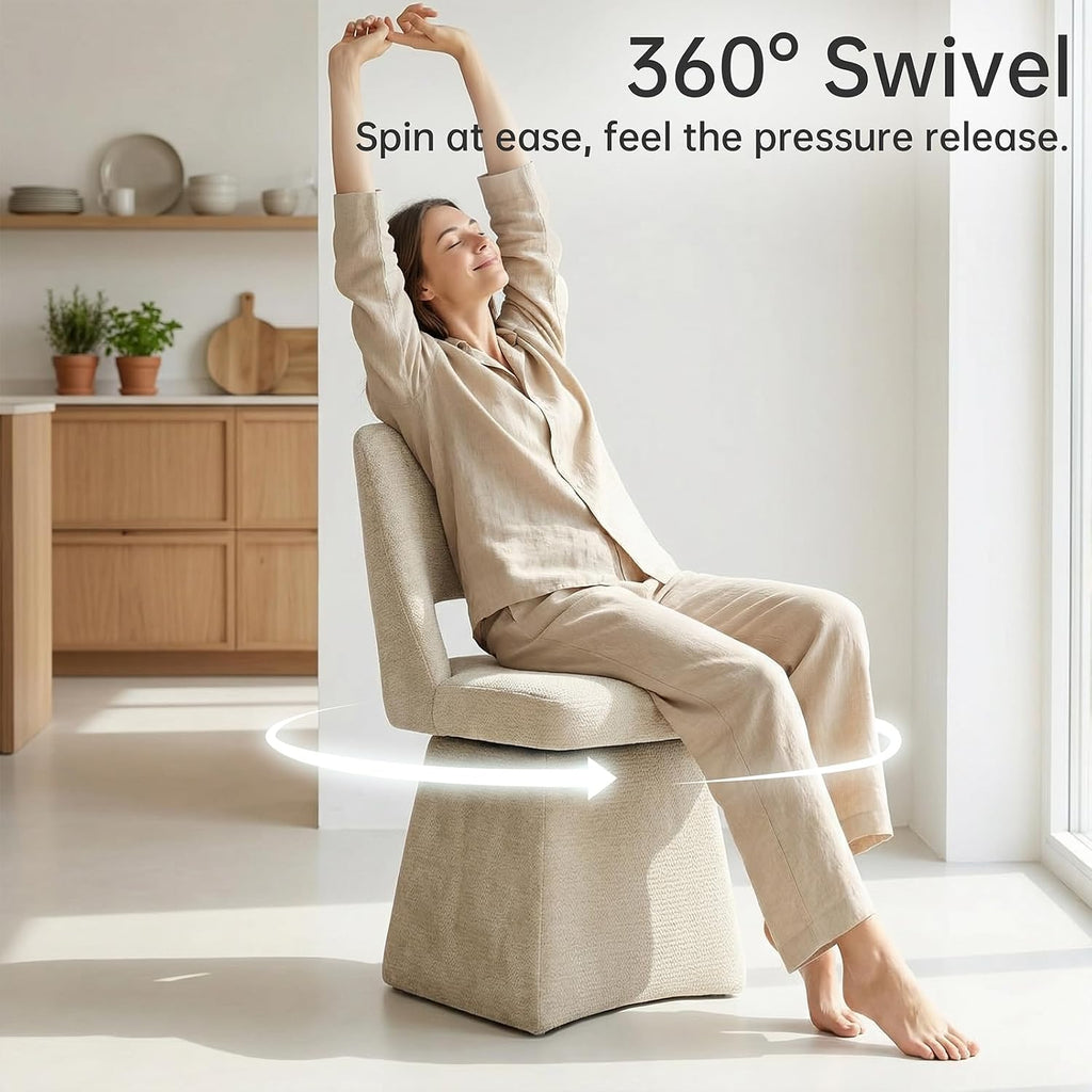 Upholstered Swivel Dining Chairs Set of 2, Modern Dining Room Chairs with Open Back, Chenille Fabric Kitchen Chairs