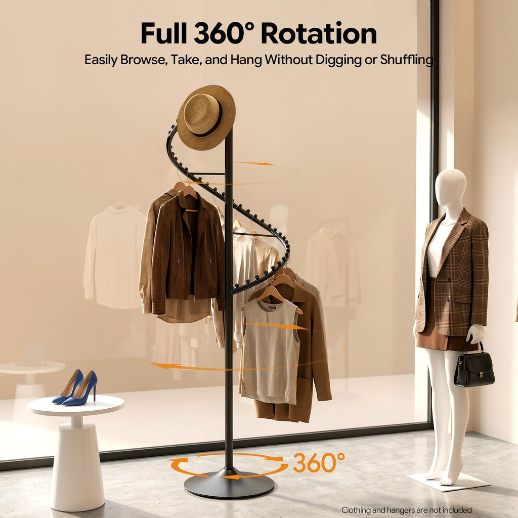 Spiral Rotating Clothing Rack, 360° Spiral Retail Costumer Garment Rack