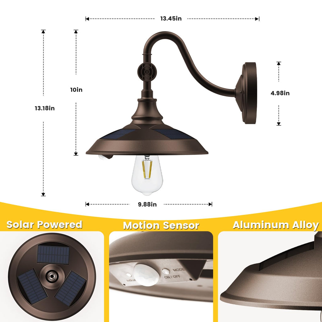 Solar Barn Light Outdoor Aluminum with 3 Modes 1 Pack Dark Bronze