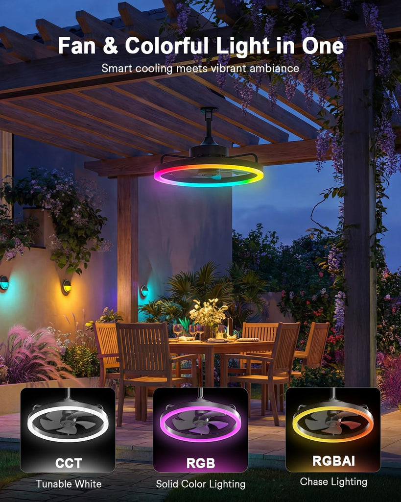 Smart Outdoor Ceiling Fans with RGBAI Lights , Wi-Fi Bluetooth Connect, Work with Alexa Google