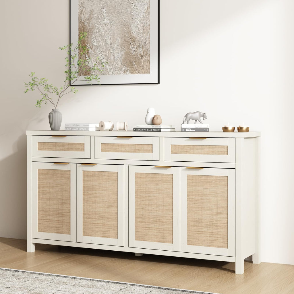 63" Rattan Sideboard Buffet Cabinet, Boho Storage Cabinet