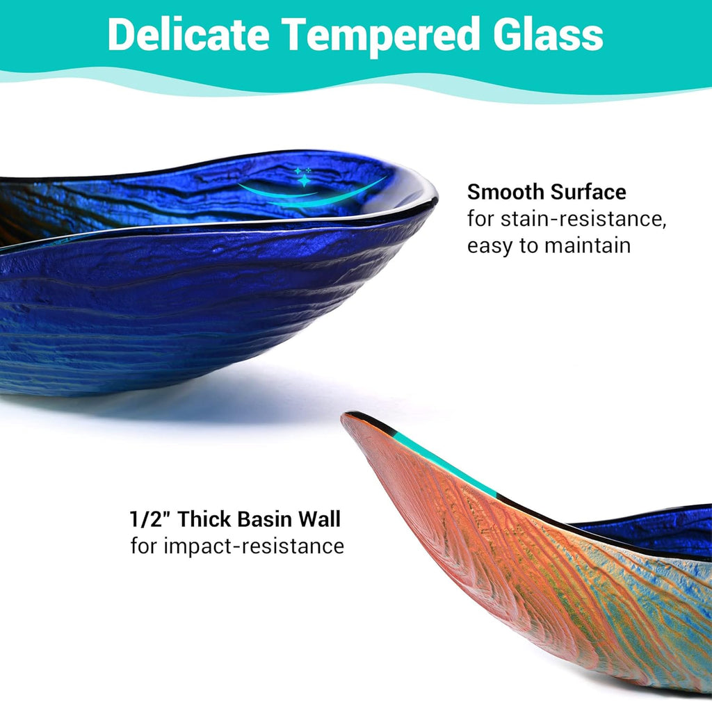Aquaterior Tempered Glass Bathroom Vessel Sink Waterdrop Artistic Vanity Above Counter Top Mount Basin Victorian Era