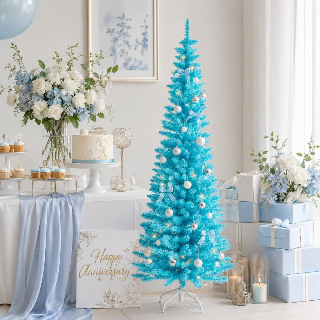 5FT Blue Unlit Artificial Pencil Christmas Tree for Small Spaces