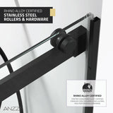 Frameless Sliding Shower Door 60 x 76 in Matte Black, 5/16 in Tempered Deco-Glass, Tsunami Guard Coating