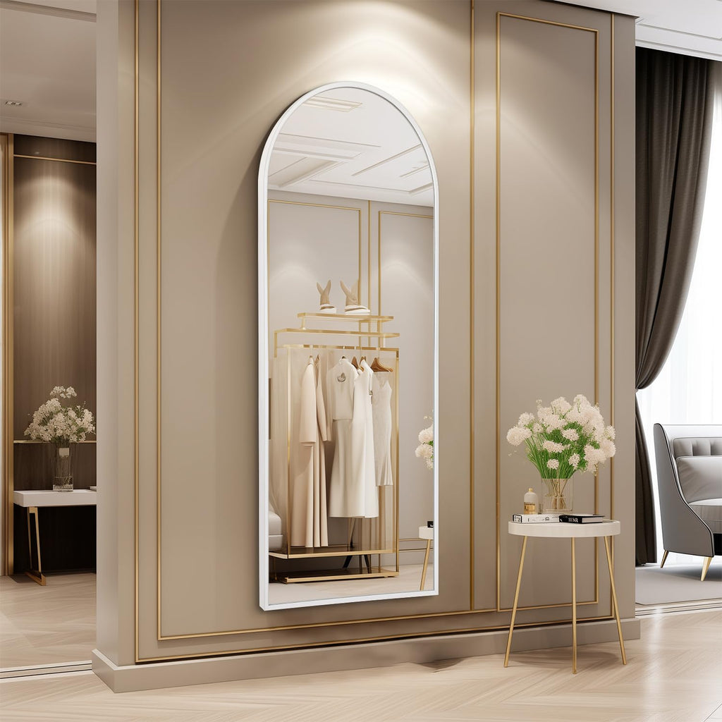 White 48"x16" Arched Full Length Mirror, Large Bathroom Wall Mirror Metal Aluminum Frame Modern Simple Home Decor