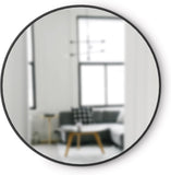 Hub Round Wall Mirror with Rubber Frame, Modern Style and More, 37-Inch, Black