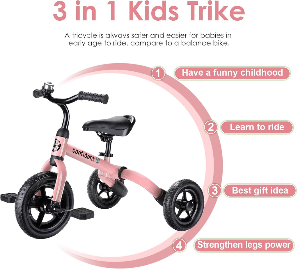 3 in 1 Tricycles for 3-5 Year Olds, Kids Balance Bike, Birthday Gift