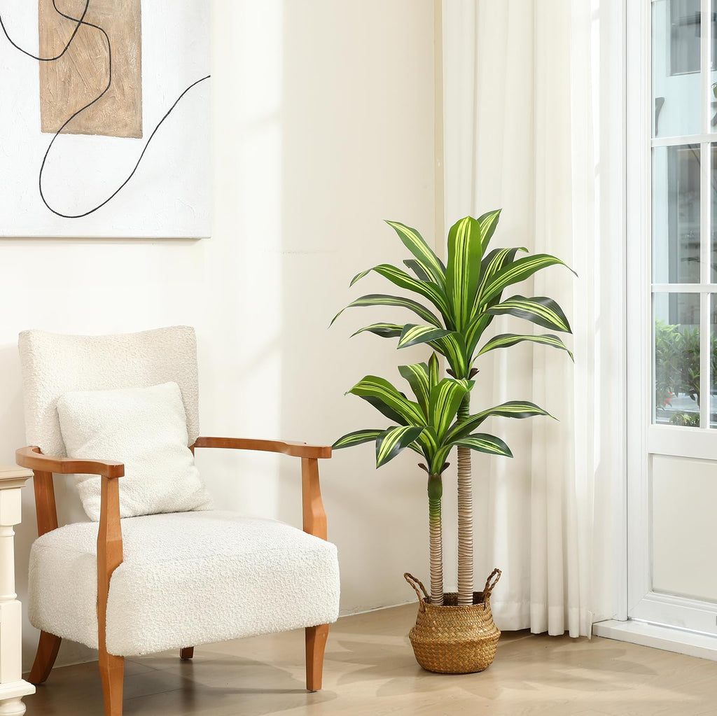 4 Ft Artificial Dracaena Tree, Faux Plants Indoor with Basket