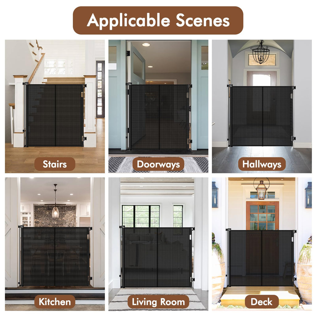 Reinforced 48" Extra Tall Pet Gate with Support Rods, 4 Ft Tall Retractable Baby Gates for Doorways 55" Wide Mesh Dog