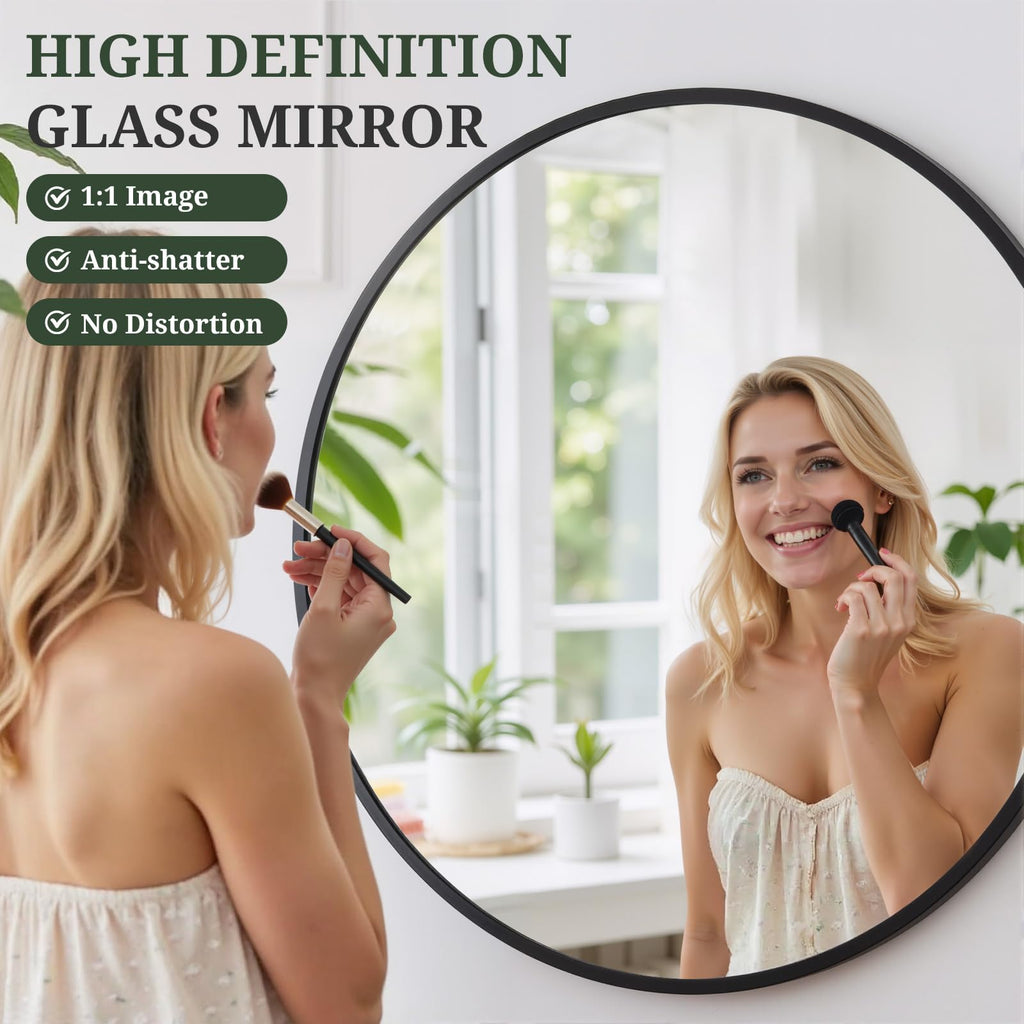 Round Wall Mirror 20 Inch Black Vanity Mirror with Metal Frame
