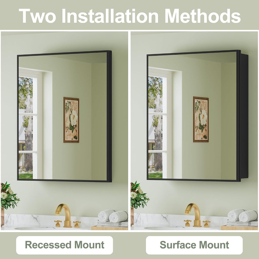 24 x 30 Inch Framed Medicine Cabinet Mirror, Recessed/Wall Mounted | Fully Assembled, Fits 23-3/8 x 28-13/16 Inch