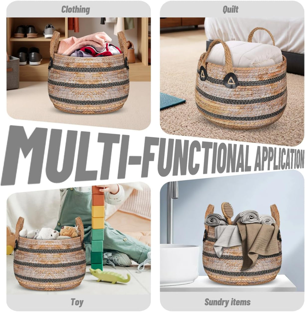 Woven Storage Baskets Straw Planter Basket Toy Blanket Organizer Seagrass Laundry Large Wicker Plant Tree for Dirty