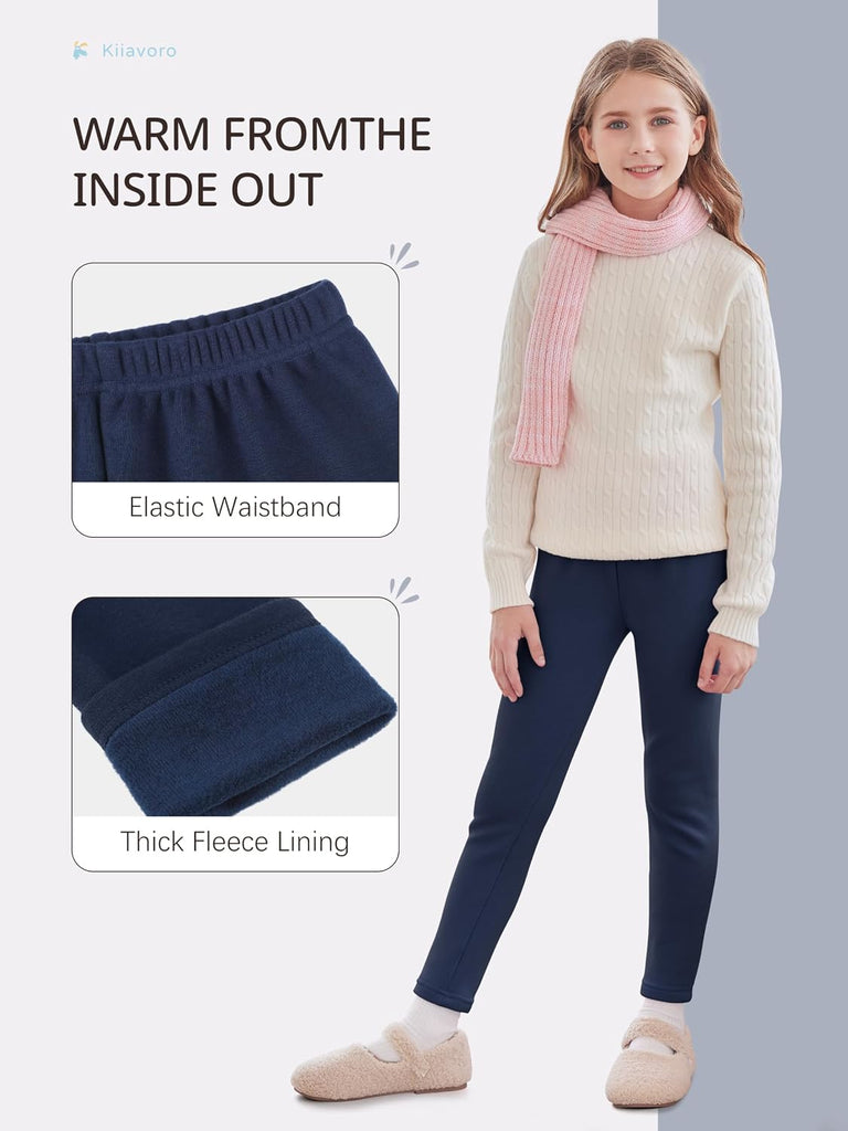 Girls Fleece Lined Leggings Cotton Kids Winter Leggings Warm Pants