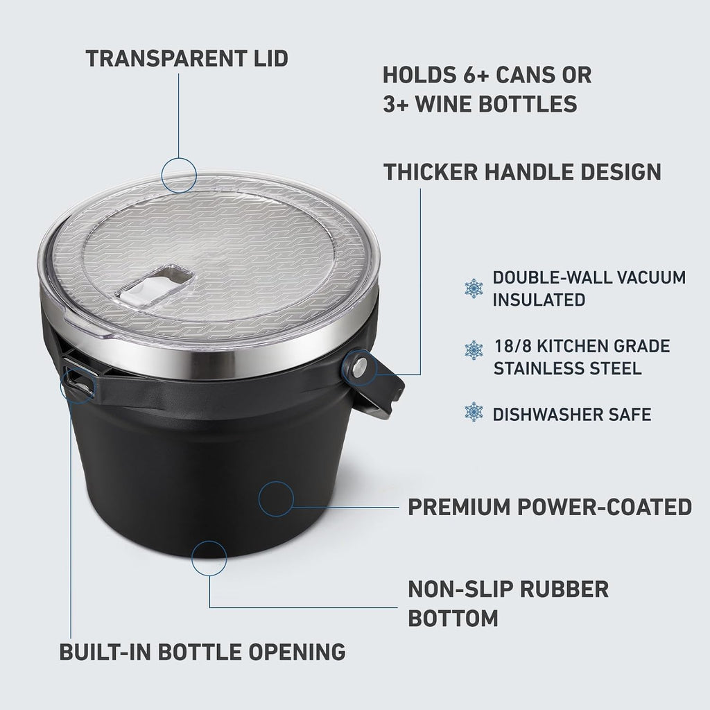 7L Insulated Ice Bucket with Lid,Double Wall Vacuum Stainless Steel Beverage Bucket Keeps Frozen Longer,Holds 6