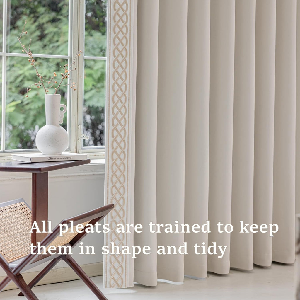 Room Darkening Velvet Curtain Pair, Pinch Pleat Memory Trained Drapes,Dense Smooth and Velvety (Soft Cream, 50" w x