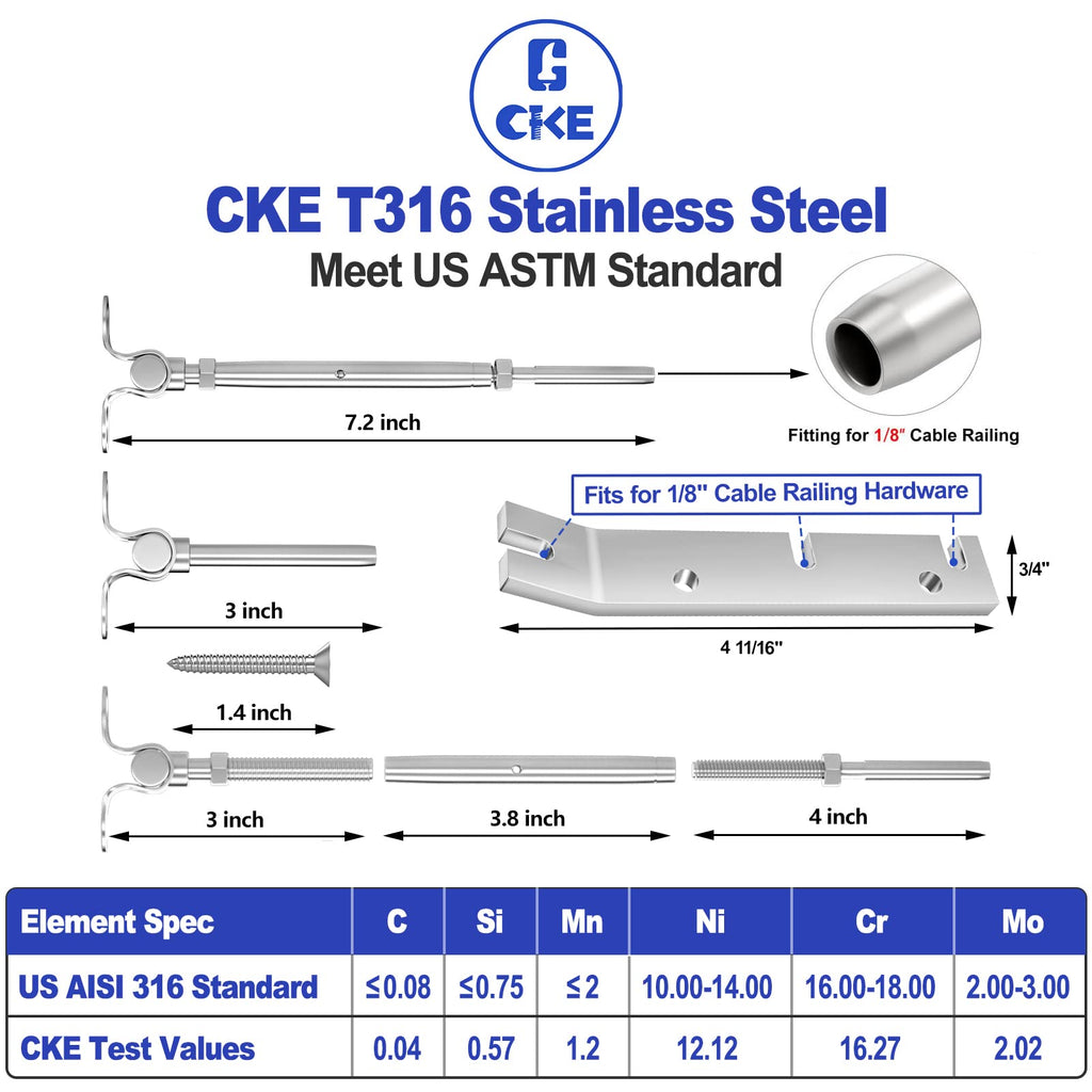 20 Pair Cable Railing Kit - 1/8" Swage Toggle Turnbuckle Hardware - T316 Stainless Steel - Adjustable 180 Stairs Deck