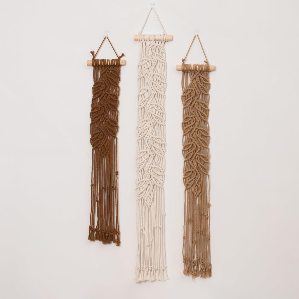 3 Pcs Small Macrame Wall Hanging Boho Decor Woven Tapestry, Brown Macrame Wall Art Nursery Apartment Office Home