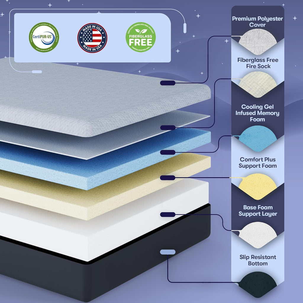 12 Inch Queen Mattress, Made in The USA, CertiPUR-US, Oeko-Tex, and Fiberglass-FreeTM Certified Cooling Bed, Gel