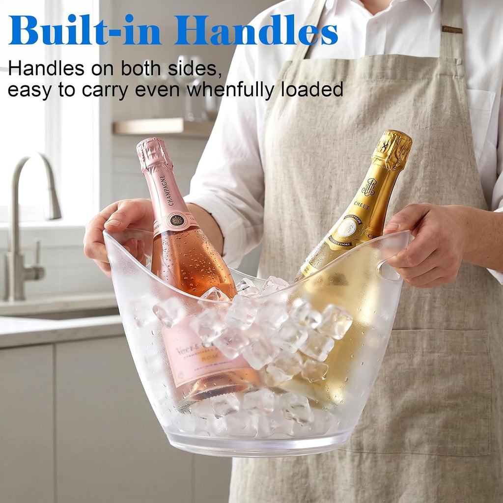 Ice Bucket, Clear Acrylic 3.5 Liter Storage Tub, Beer Bucket Beverage Chiller Bin for 2 Wine, Champagne Bottles, Beer
