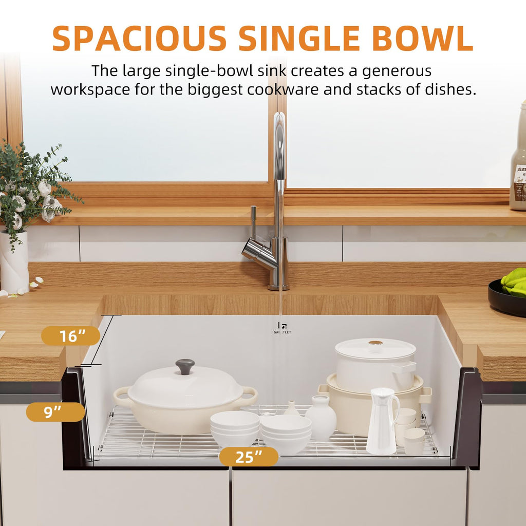 Quartz Kitchen Sink, 27 Inch White Undermount Kitchen Sinks, Deep Single Bowl Granite Composite Sink, Modern Sinks