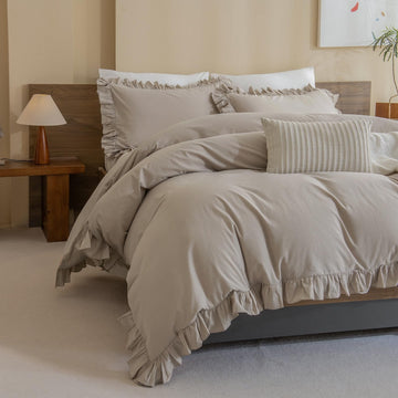 Washed Cotton Duvet Cover Set Ruffle Duvet Cover Linen Textured Farmhouse Shabby Vintage Chic Bedding Comforter
