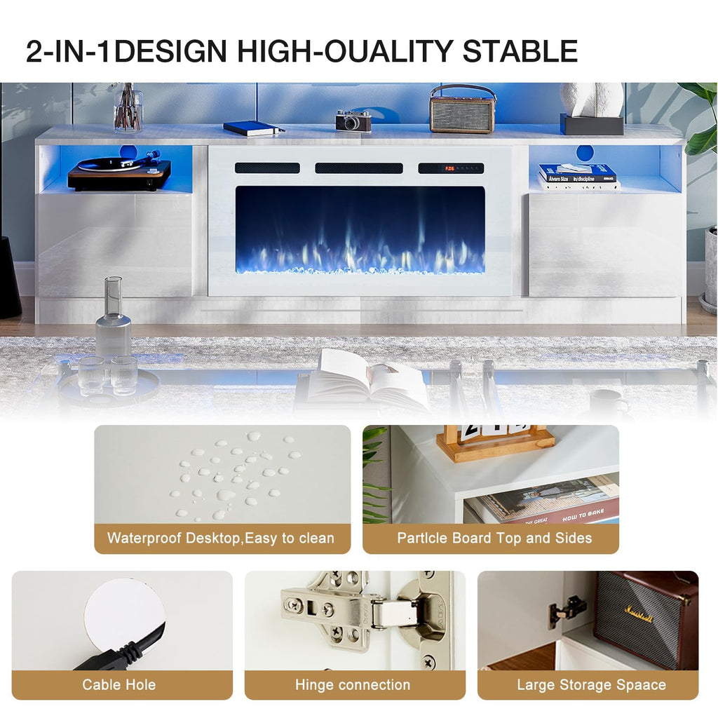 70" TV Stand with 36" Electric Fireplace, Large Modern Media Entertainment Center with Storage Cabinet and 12 Colors