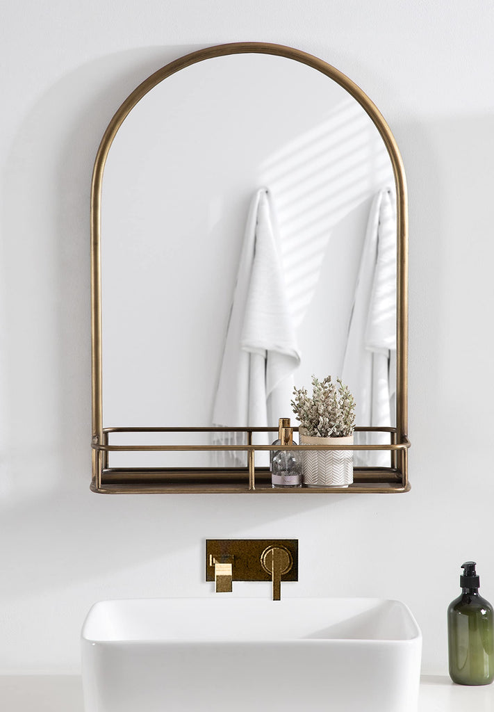 Estero Modern Arched Mirror with Shelf; 20 x 28; Gold; Transitional Arch Mirror for Wall