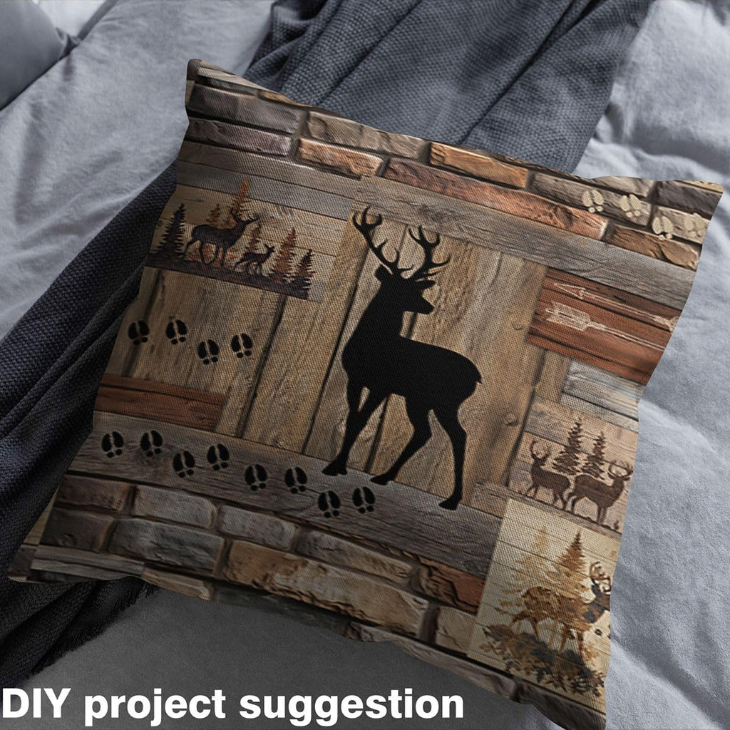 Black Deer Fabric by The Yard Soft Polyester, Wild Animal Hunting Fabric for and Home DIY Projects, Rustic Farmhouse
