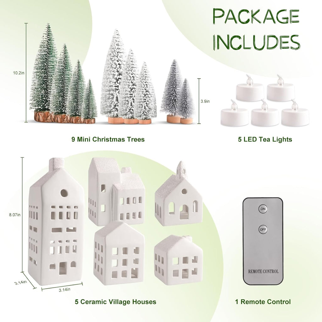 Christmas Decorations Indoor, 5 Lighted Ceramic Christmas Village Houses