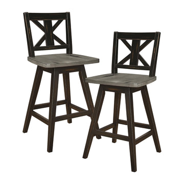 Swivel Counter Height Stools Set of 2, X Back, Antique Black/Grey
