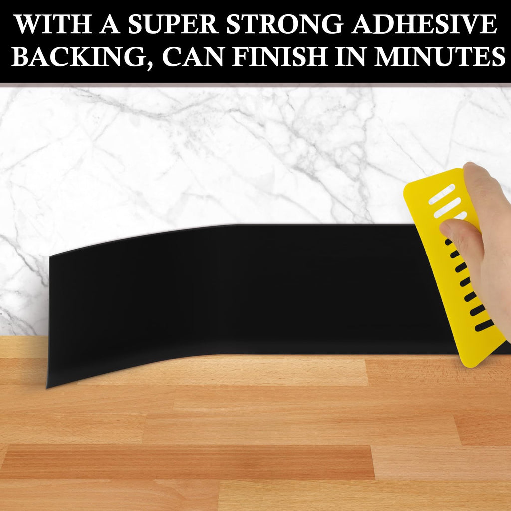 Peel and Stick Baseboard Trim 4" x 20 ft, Vinyl Baseboard Molding Black