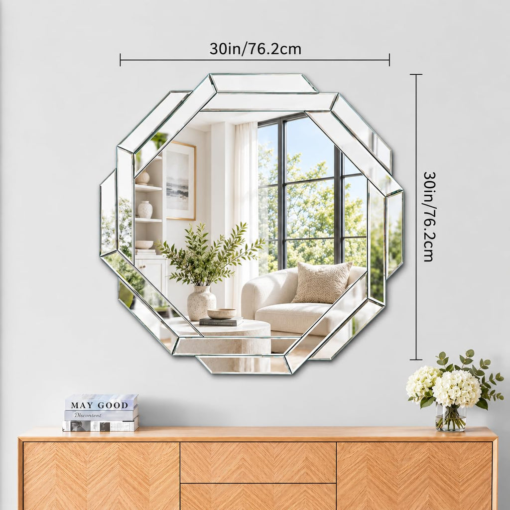 Bathroom Mirror-30"X30" Wall Mirrors Decorative, Beveled Edge Frameless Mirror for Wall Bathroom, Vanity Room