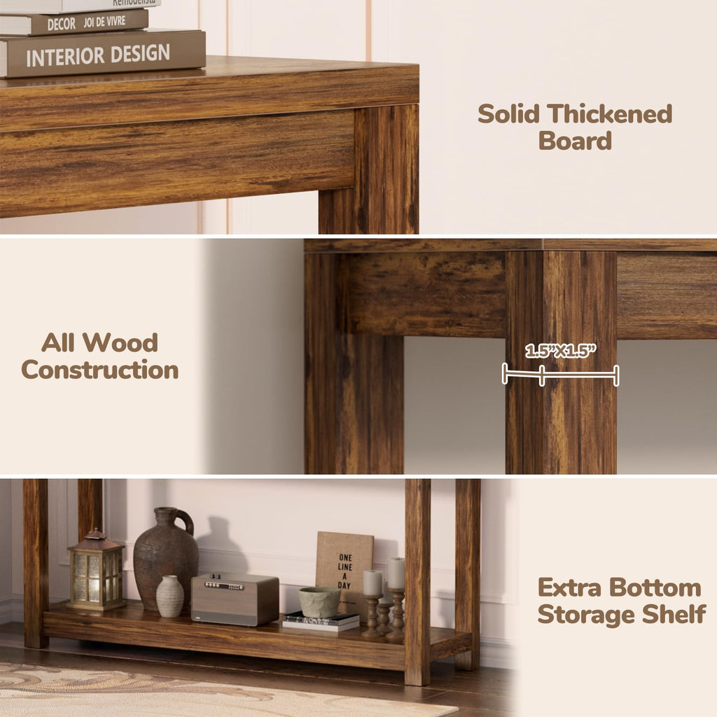 47" Farmhouse Wood Entryway Table Narrow Console Table Rustic Brown