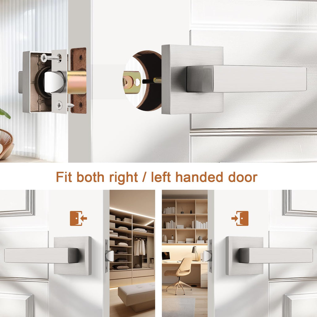 10 Pack Satin Nickel Square Door Lever Door Lock Handle Lockset Keyless Doorknobs Passage Knobs Lockset Interior