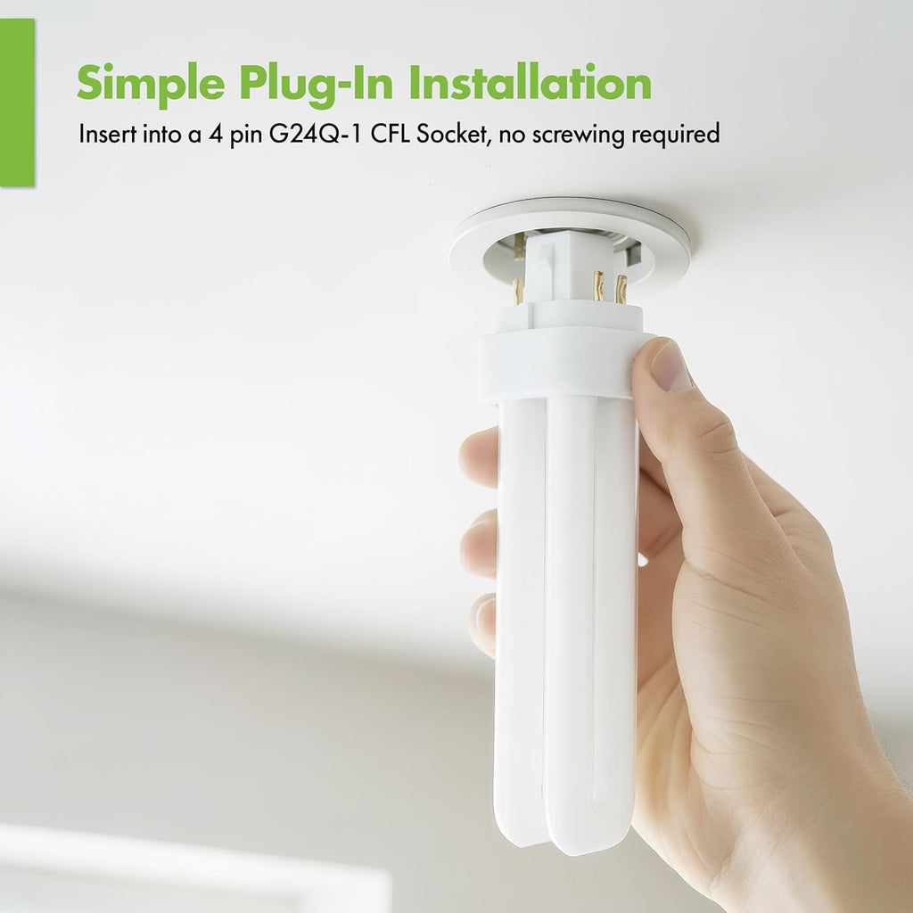 13W Double Tube CFL Light Bulbs, G24Q-1 4-Pin, 4100K Cool White, 4 Pack
