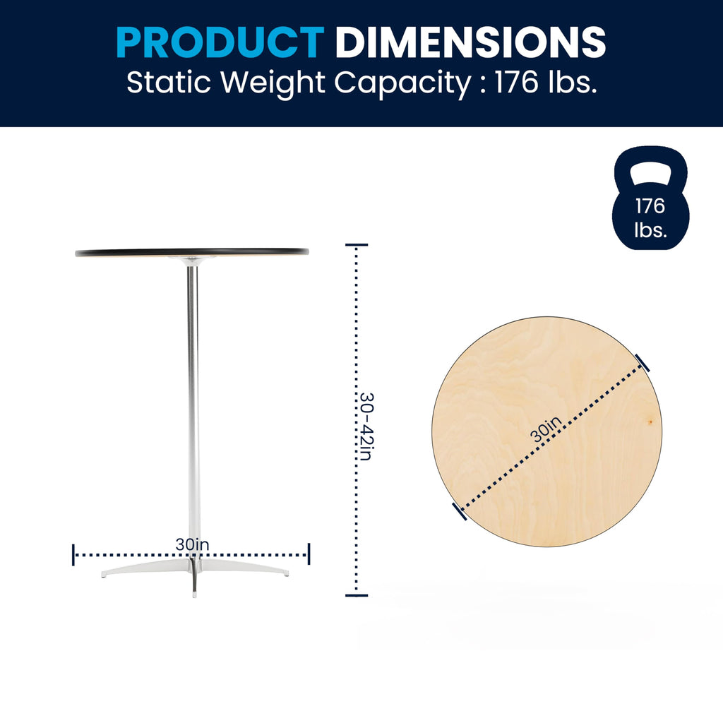 Lars 30" Round Cocktail Table with 30" and 42" Columns, Adjustable Standard or Bar Height Round Table for Events or