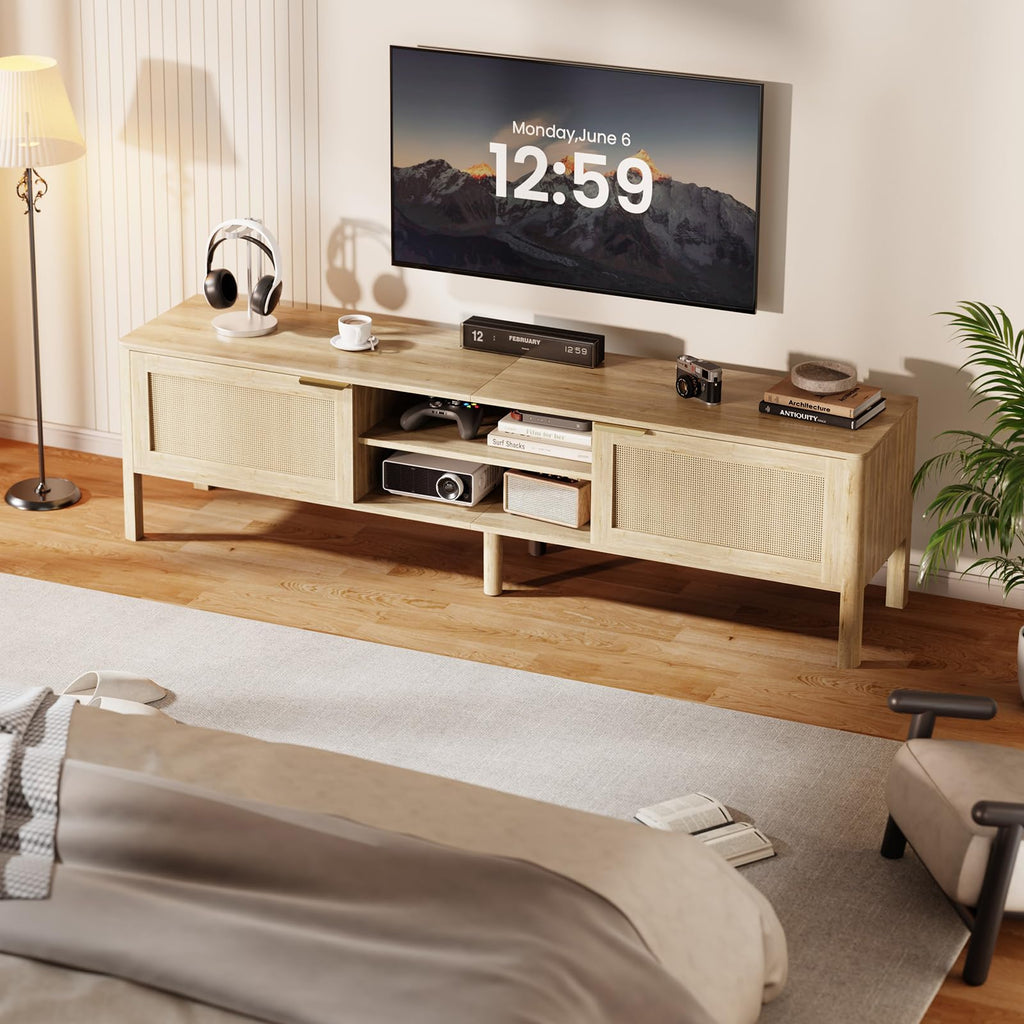 Rattan TV Stand Oak 58"