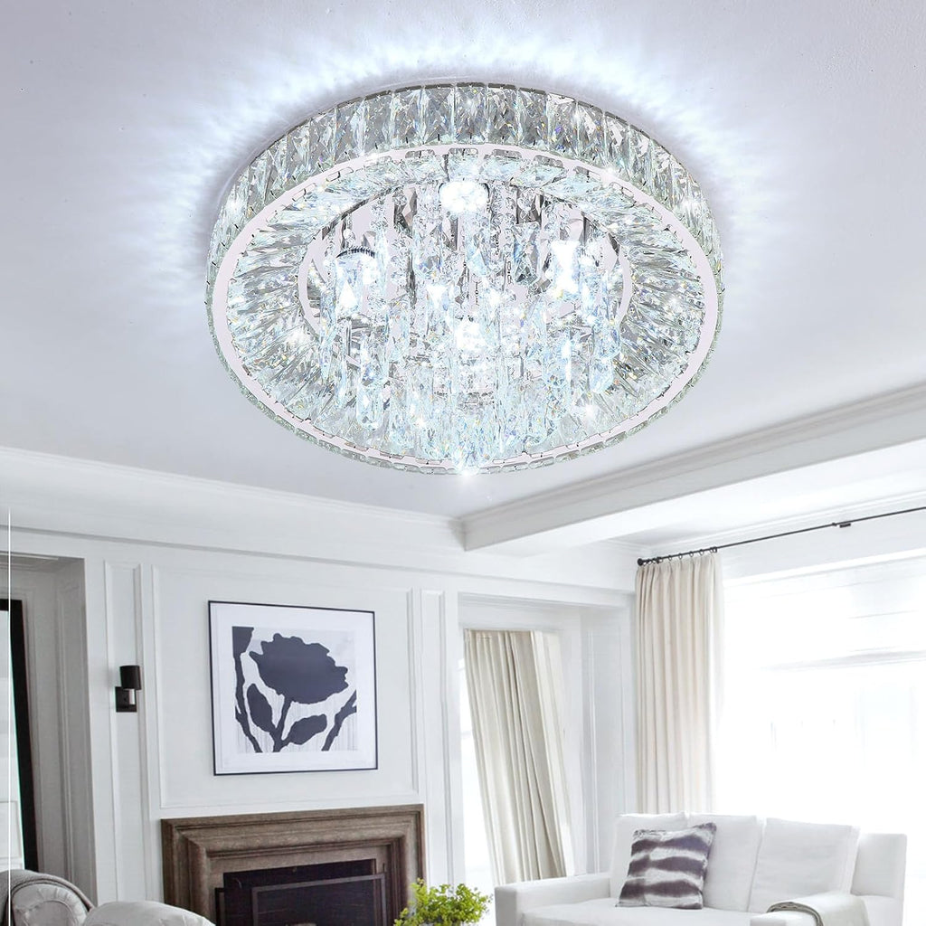 Modern Crystal Chandeliers for Dining Room LED Light Fixture Close to Ceiling Chandelier Flush Mount Ceiling Light