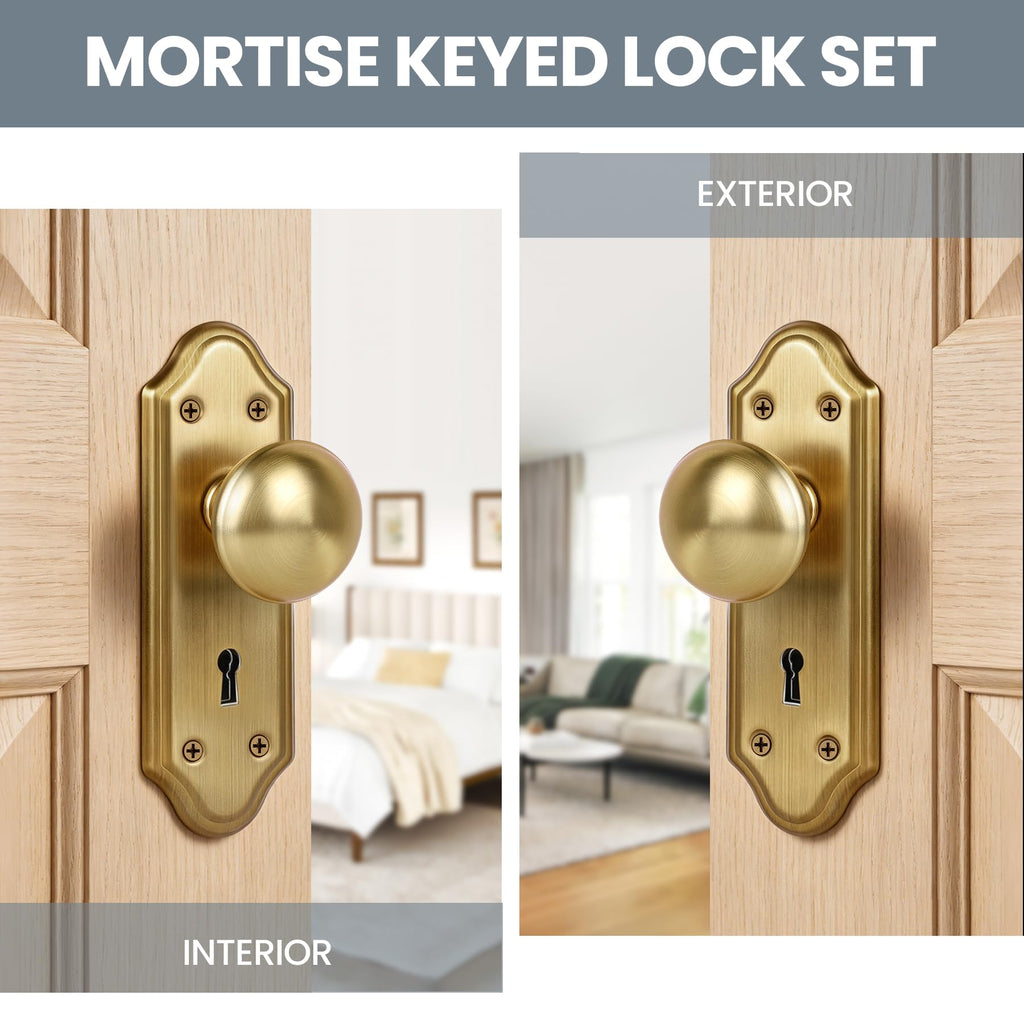 Mortise Lock Set for Interior Door, Antique Brass Finish