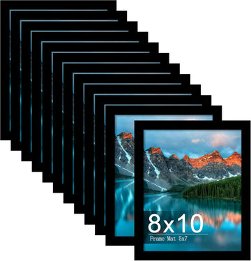 8x10 Picture Frame Set of 12, Modern Gallery Wall Frames, Black | Fits 5x7 With Mat or 8x10 Without Mat, Shatterproof