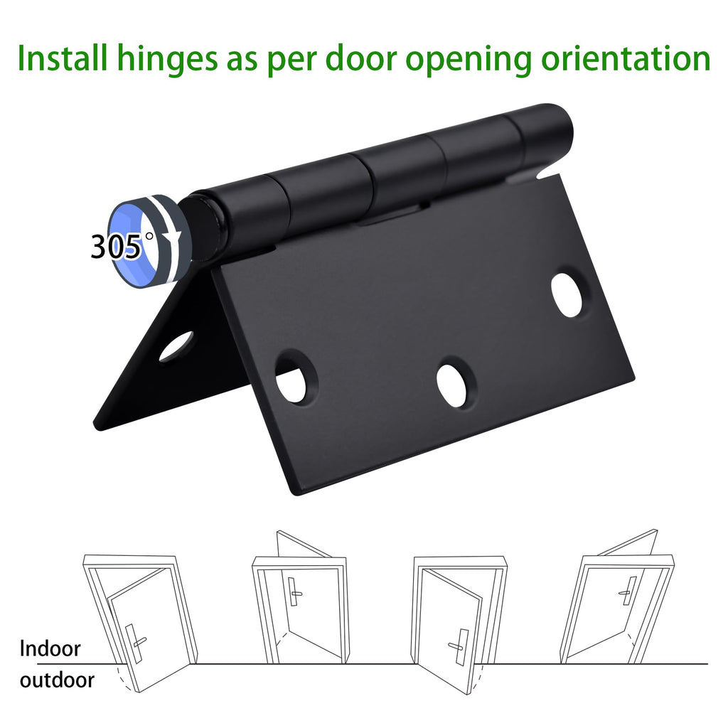 6 Pack Black Door Hinges, 3.5 x 3.5 Inch Black Hinges for Interior Doors 3 1/2 Inch Door Hinges for Residential